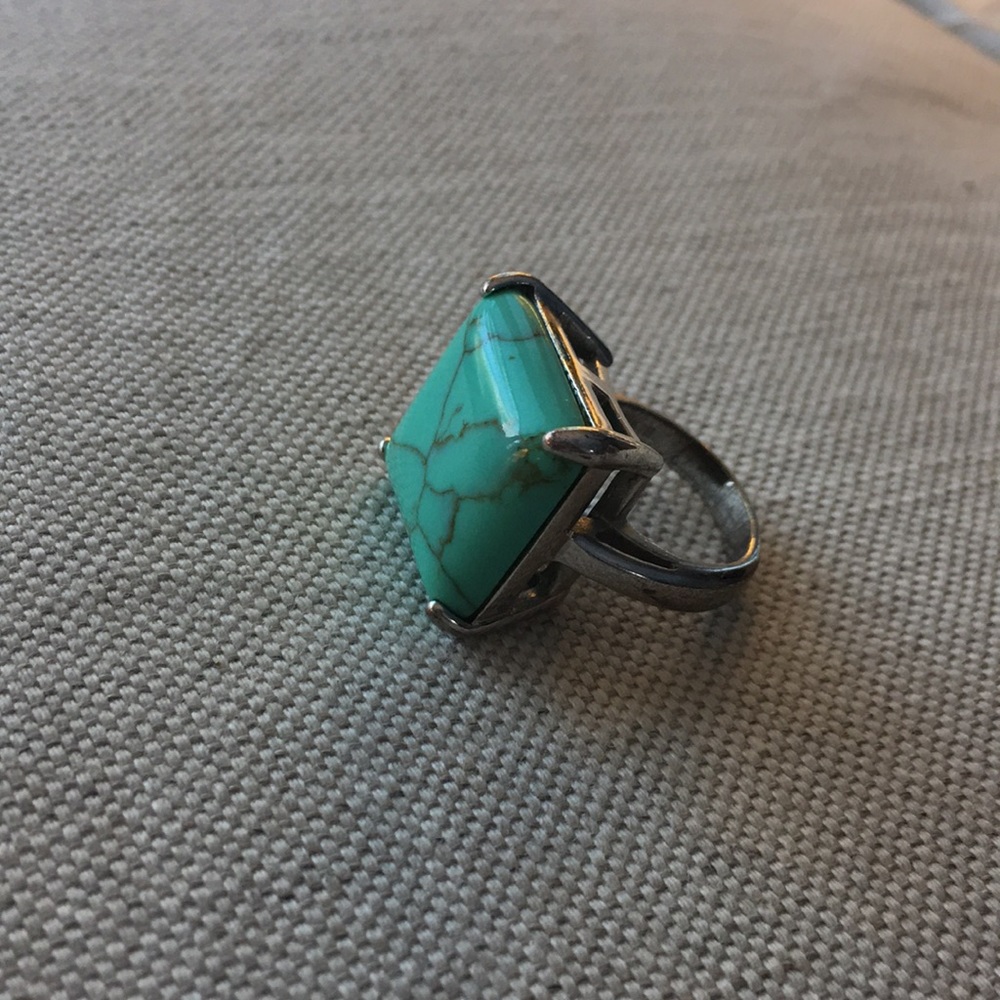 Faux turquoise silver cocktail ring